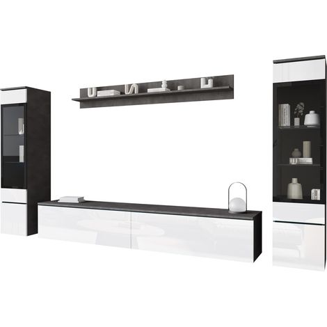Conjunto de salón Mirfivo 101, Madera gris + Blanco brillante