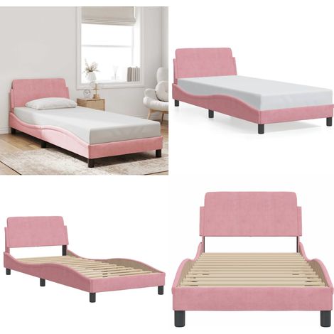 Cadre de lit avec tête de lit Dover rose 90x190 cm velours - Cadre de lit - Tête de lit (1/5)
