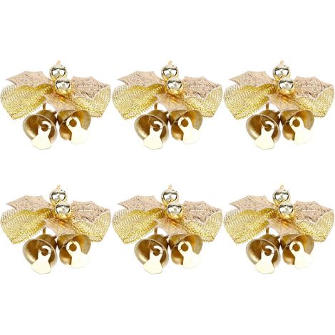 Juego de 6 lazos con cascabeles, dorados, para árbol de Navidad, regalo o corona. (1/5)