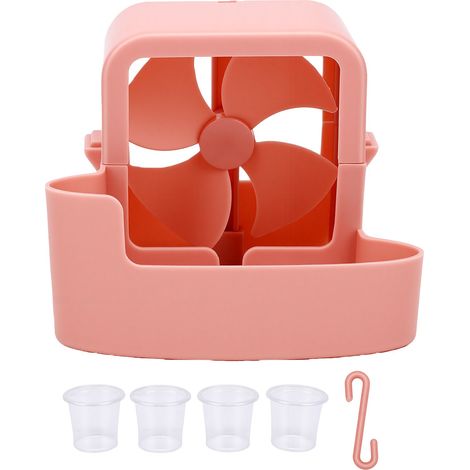 Glacière suspendue à 4 gobelets avec 1 crochet, réutilisable, à clipser, avec ventilateur et accessoire portable pour chambre, bureau, camping ou tente (rose). (1/5)