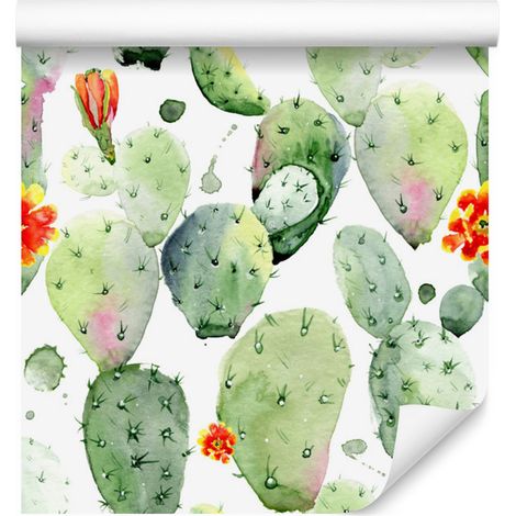 Papier peint cactus et fleurs pour salon et chambre 50x1000 cm (1/5)
