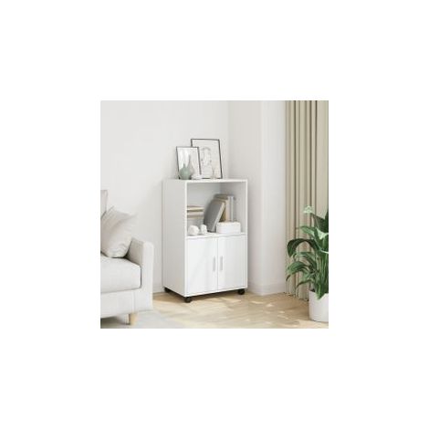 Armoire à roulettes blanc 55x40x91 bois d’ingénierie (1/5)