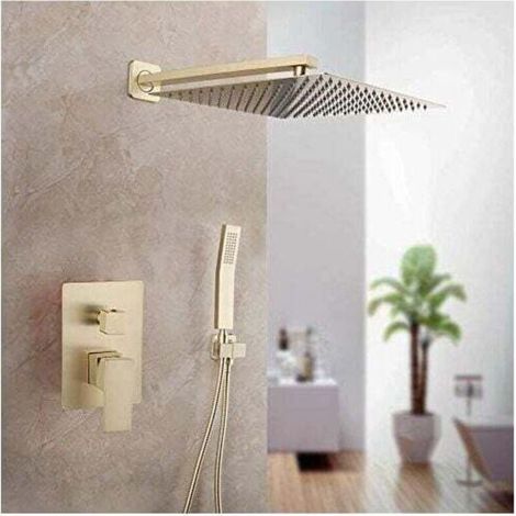 Integrated shower systems, integrated shower column with 30x30 cm shower head, integrated shower mixer with hand shower (gold) (1/5)