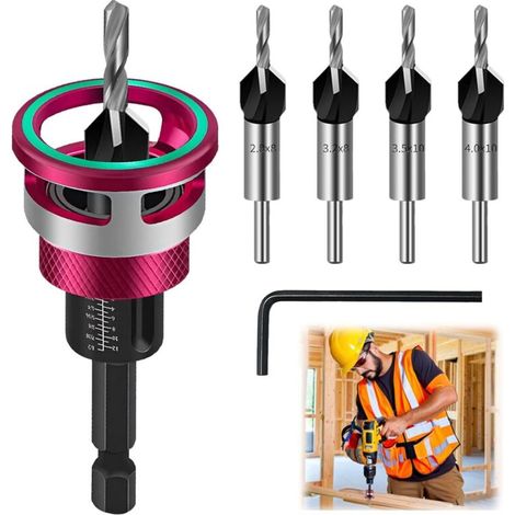 Jeu de 6 forets à fraiser, foret à bois à fraiser avec butée de profondeur, précision de perçage de ± 0,02 mm, pour le travail du bois, en HSS-M2,avec tige hexagonale de 1/4 pouce