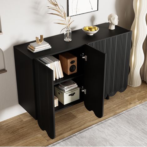 Credenza nera con anta dal design particolare a forma di goccia, cerniere ammortizzate, 120x37,5x80,8 cm (1/5)