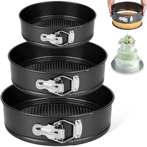 3 Pièces Moules Gâteau Rondes, Moule Charnière avec Fond Amovible, Ensemble Cuisson Gâteaux Antiadhésif, Moule Acier Carbone pour Gateau Fromage, Pâtisserie, Pizzas, Quiches (20cm/22cm/24cm) (1/5)