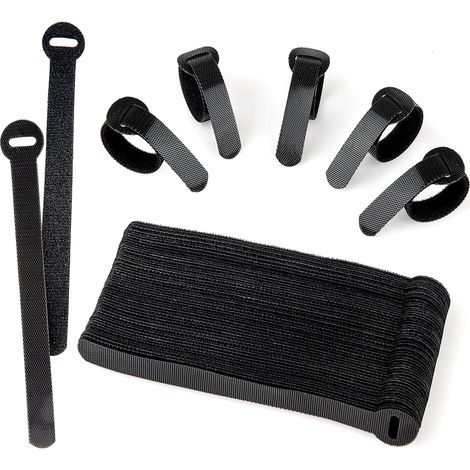 Paquete de 60 bridas negras reutilizables, ajustables y reutilizables para la gestión de cables de PC, organización de cables, televisión, oficina. (1/5)