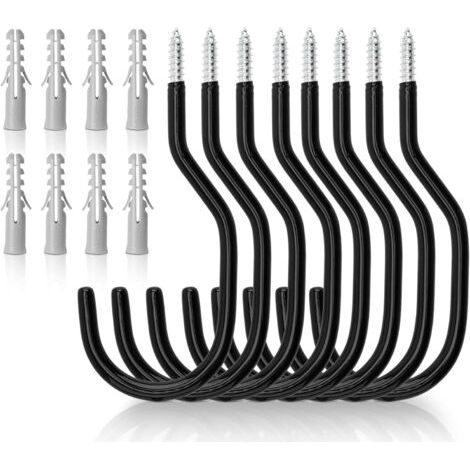 Lot de 8 crochets noirs pour vélo, rangement de garage et abri de jardin, crochets de plafond, support mural avec revêtement en plastique pour suspension murale de vélo (1/4)