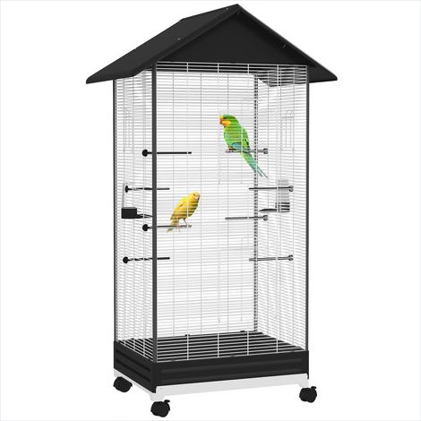 Cage pour oiseaux d'intérieur en métal sur pied avec roulettes (1/5)