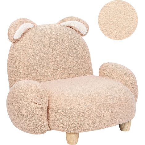 Fauteuil pour Enfant en Forme de Lapin à Fourrure Synthétique Beige et Bois Kanna