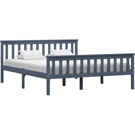 Cadre De Lit Moderne: Queen Size - Lit Double - Gris Bois de pin massif 160 x 200 cm Chic-979549 (1/4)