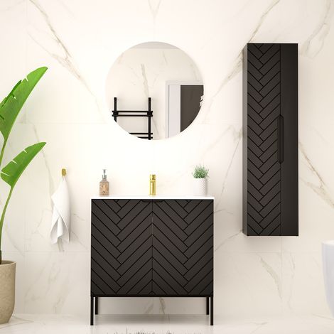 Waschtisch und Hängesäule 80cm Daria, Schwarz