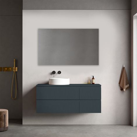 Mobile bagno sospeso cannettato reversibile 120 cm Blu Mare per Lavabo d'appoggio Specchio Quadro - Fiji Paint Top Canneté (1/4)