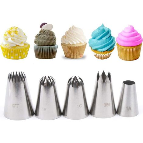 5 Pièces Grande Douilles Étoile à pâtisserie en Acier Inoxydable pour Décoration de Gâteaux Réutilisables Grosse Large Taille Douille Patisserie pour Tarte et Cupcakes (1/5)