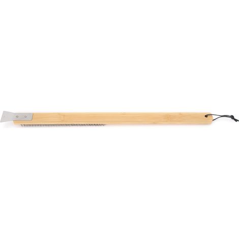 1 Brosse four à pizza, poignée en bambou, tête en acier inoxydable, avec grattoir, pour pierre à pizza et barbecue (1/5)