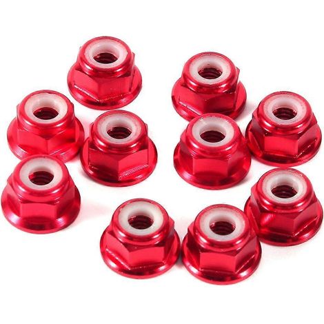Lot de 10 écrous hexagonaux autobloquants M4 en aluminium avec insert en nylon, rouge foncé