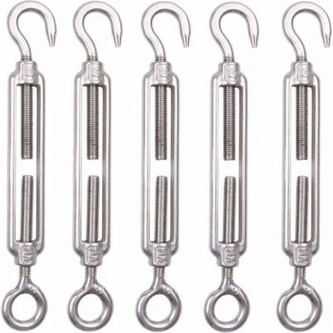 Lot de 5 M8 Tendeur Cable Inox 6mm Tendeur Cloture Crochet Tendeur 304 en Acier Inoxydable Réglable Tendeur Grillage pour Corde Cable Fil à Linge Jardin Grillage (1/5)