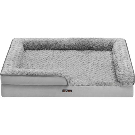 Panier pour chien lit pour animal orthopédique mousse alvéolée bords surélevés rembourrés housse amovible en tissu peluche aux motifs roses 106 x 81 x 18 cm gris