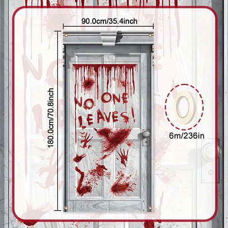 Décoration de porte sanglante et effrayante pour Halloween - Bannière/drapeau extérieur pour porche - 90 x 180 cm (Perforatrice + ruban) - MG-1