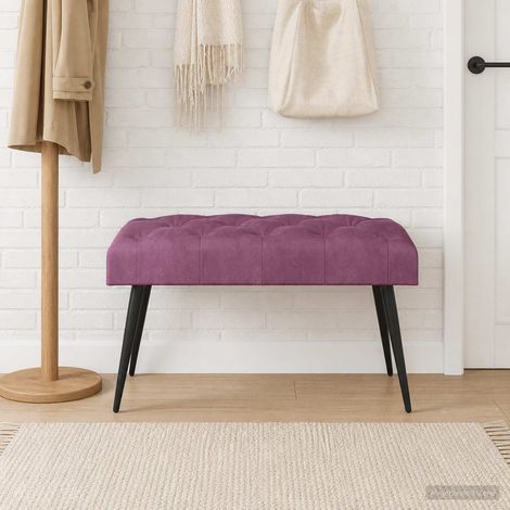 Banc capitonné en velours pourpre avec coussin en mousse 80 x 40 x 46 cm - PANGIVO (1/5)