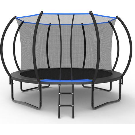 Cama elástica redonda de 366 cm con red de seguridad y escalera, probada según la norma EN 71-14, con certificación CE, para exteriores, jardín y niños. (1/5)