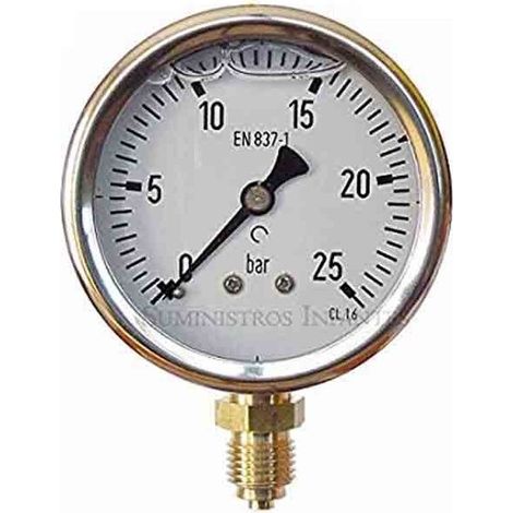 Manómetro Esfera Glicerina 0-25 Bar 1/4''  Medidor de Presión  Fontanería y Jardinería