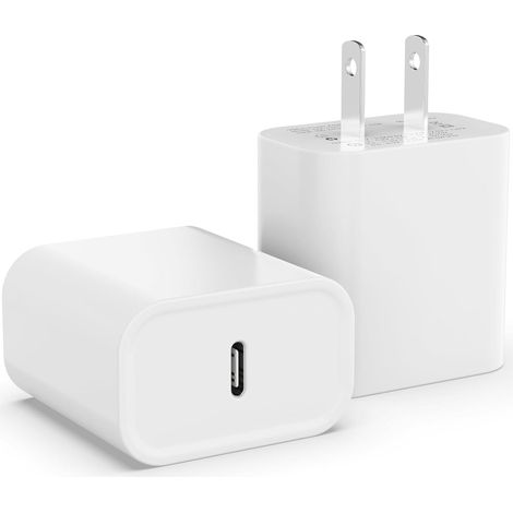 Paquete de 2 cargadores USB C, adaptadores de corriente de 25 W, diseño compacto, carga rápida, para iPhone y Galaxy. (1/5)