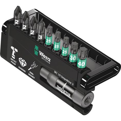 Wera Bitsortiment Bit-Check 10 Impaktor 3, 6-KT.Schnellwechselhalter, 10-teilig