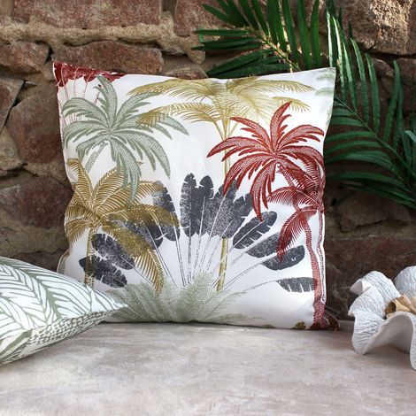 Coussin imprimé outdoor 60x60 cm – Motif tropical multicolore - 60x60cm - Blanc