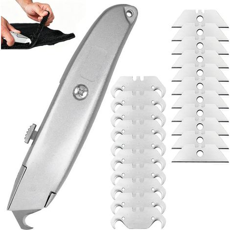 Cutter avec 20 lames de rechange : lames crochet et trapèze pour PVC, matériaux de toiture