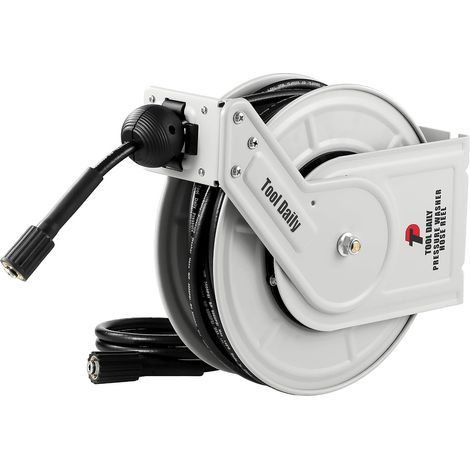 Enrouleur de Tuyau Rétractable pour Nettoyeur Haute Pression 18m x 1/4'' Enrouleur de Tuyau Haute Pression 250 bar 3600 PSI Fixation Murale ou au Sol (1/5)