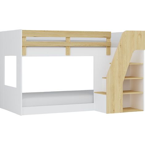 Letto a castello 90 x 190 cm Con vani portaoggetti Bianco e Naturale - NAROJAS