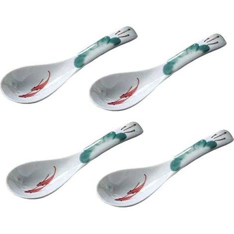 Set aus 4 Suppenlöffeln, Reislöffeln und asiatisch anmutenden glasierten Keramiklöffeln im chinesischen Stil (dunkelgrün) (1/5)