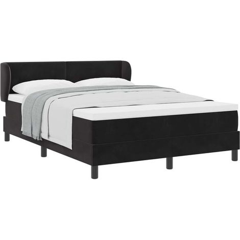 Matelas à ressorts avec tête de lit, noir, 160 x 200 cm, tissu velours. (1/5)