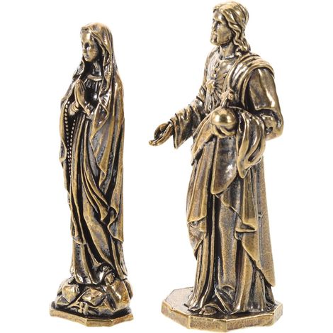 Figurines Chrétiennes en Laiton Or Vintage, Lot de 2 Sculptures Religieuses Élégantes et Résistantes pour Décoration D'étagère ou Espace D'exposition (1/5)