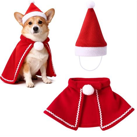 Costumes de Noël pour Animaux Réglables Cape et Chapeau de Chien de Chat Cadeau de Noël pour Chiot Chaton Chats Petits Chiens Animaux (1/5)