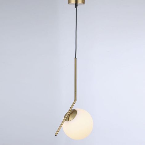 Barcelona Led – Suspension globe en verre E27 – Aluminium doré – Abat-jour sphérique en verre opalin – Câble réglable jusqu'à 970 mm – IP20 intérieur (1/6)