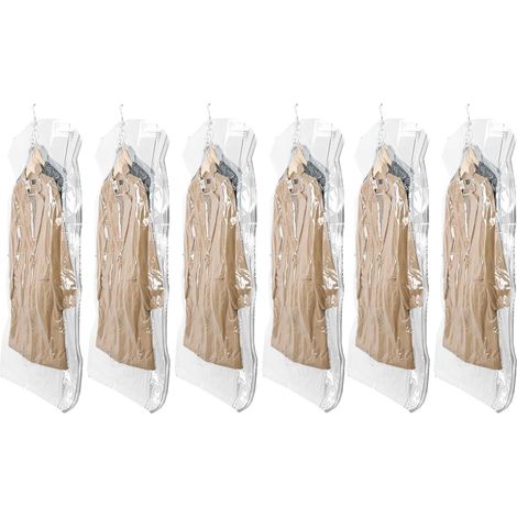 6 Jumbo 70x145cm Sacs de Rangement sous Vide Suspendus pour vêtements, Housse sous Vide pour costumes, manteaux, vestes, Economisez 80% d'espace organisateur de placard Sacs à Vide (1/5)