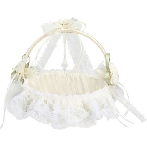 Panier de fleurs - YID - Mariage Blanc - Dentelle blanche - Multi-usages - Capacité suffisante (1/4)