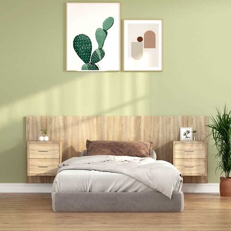 vidaXL Cabecero de cama con mesitas madera contrachapada roble Sonoma (1/5)