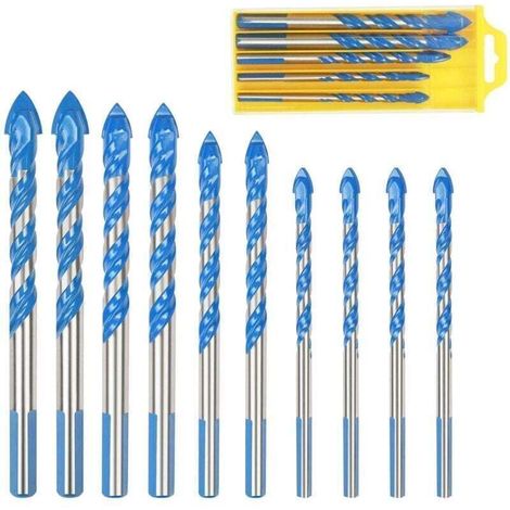 UlisemForets Pour Carrelage Verre, 10 Pcs Foret Multi-matériaux Triangle Porcelaine Forage Métalliques Pour Carrelage Verre Marbre Miroir Bois, 6mm/ 8mm/ 10mm/ 12mm