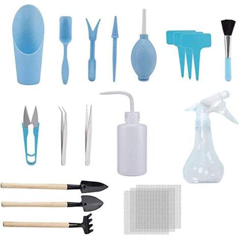 HPiano Kit de 16 Petits Outils de Jardinage Mini Ensemble d'outils à Main en Bois purifié Ensemble Plantes succulentes pour Transplantation/Entretien de Plantes à Consoles Bonsai (1/4)