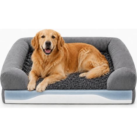Lit orthopédique pour chien 103 × 68 × 18 cm, canapé pour grands chiens, panier pour chien avec mousse à mémoire de forme et mousse de soutien, bord ergonomique, fond antidérapant, imperméable, housse (1/5)