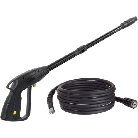 Pistolet nettoyeur haute pression en nylon M14 x 1,5, mandrin de 14 mm avec tuyau d\'accessoires - Buse réglable - Longueur du tuyau : 5 m (1/4)