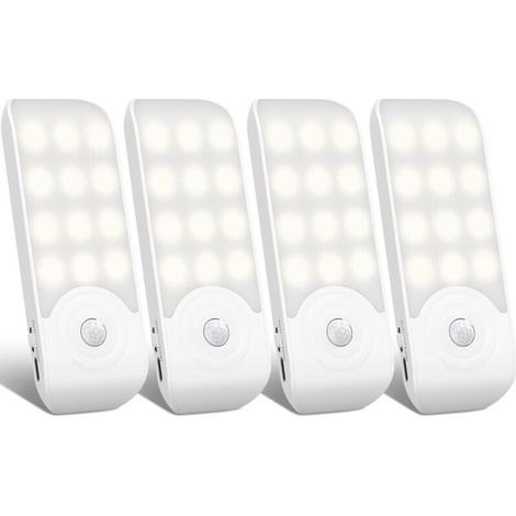 Luz nocturna LED recargable, [4 piezas] Lámpara LED con sensor de movimiento automático, luz de pared magnética portátil, para armario, dormitorio, pasillo, vestidor, escalera [12 LED] [3 modos]