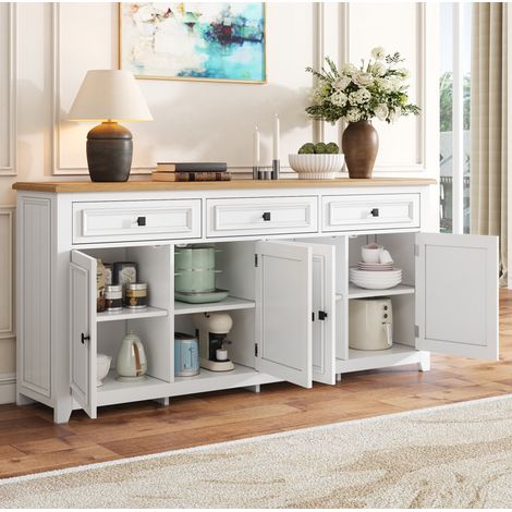 Aparador con 3 cajones y 4 puertas MDF blanco 160 cm HAVRYA (1/5)