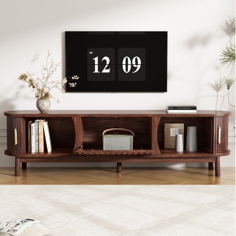 Mueble para TV de MDF marrón 165x39,5x46 cm, con puertas correderas y puerta abatible, 3 compartimentos, hasta 65 pulgadas (1/5)