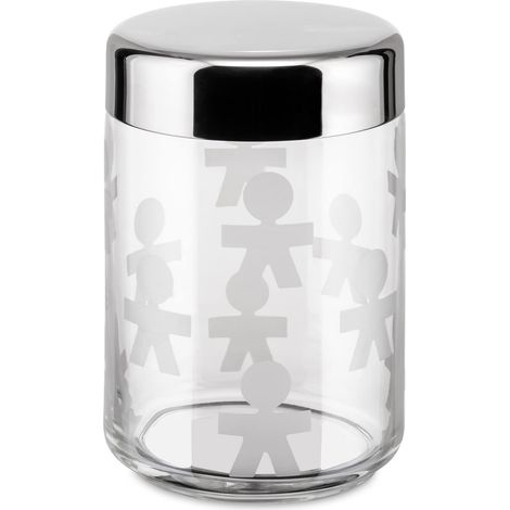 Alessi AKK37 Girotondo Barattolo Ermetico in Vetro Serigrafato con Coperchio in Acciaio Lucido (1/4)