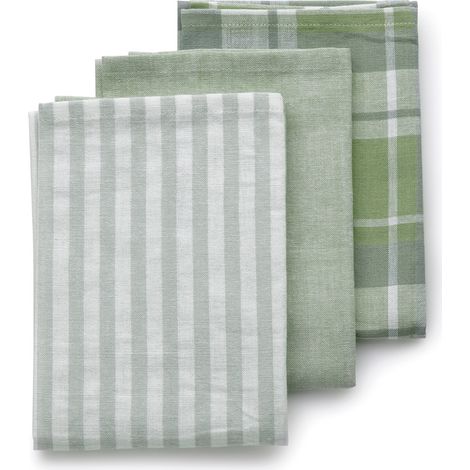 Kela Pasado lot de 3 torchons coton vert olive 65x45 cm (1/2)