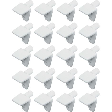 Cyclingcolors – 20x Taquet équerre à tenon 5mm – Plastique blanc – Capacité de charge 75kg – Pour tablettes bois ou verre – Meuble Etagère Placard (1/2)
